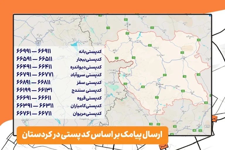 ارسال پیامک بر اساس کد پستی در کردستان